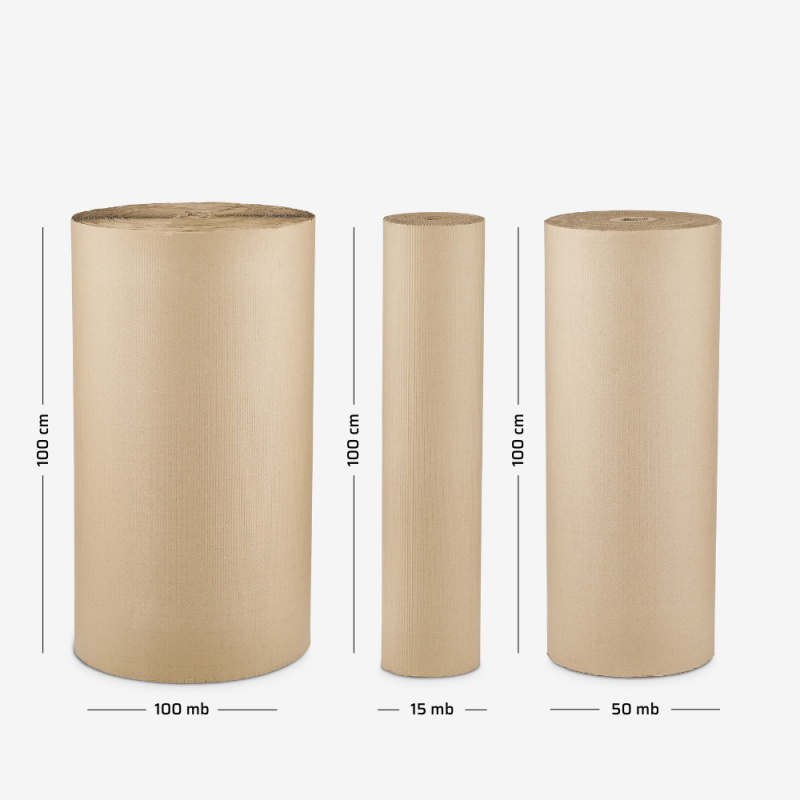 Corrugated cardboard in a roll of 100 cm, two layers